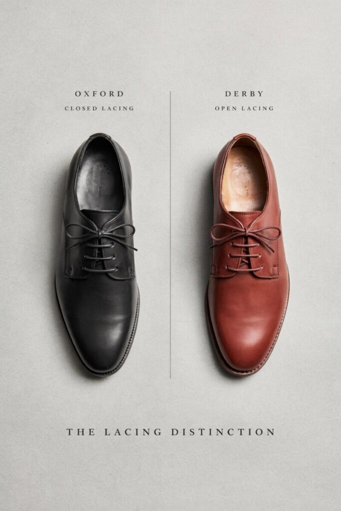 style comparison of oxford vs derby lace-up shoes